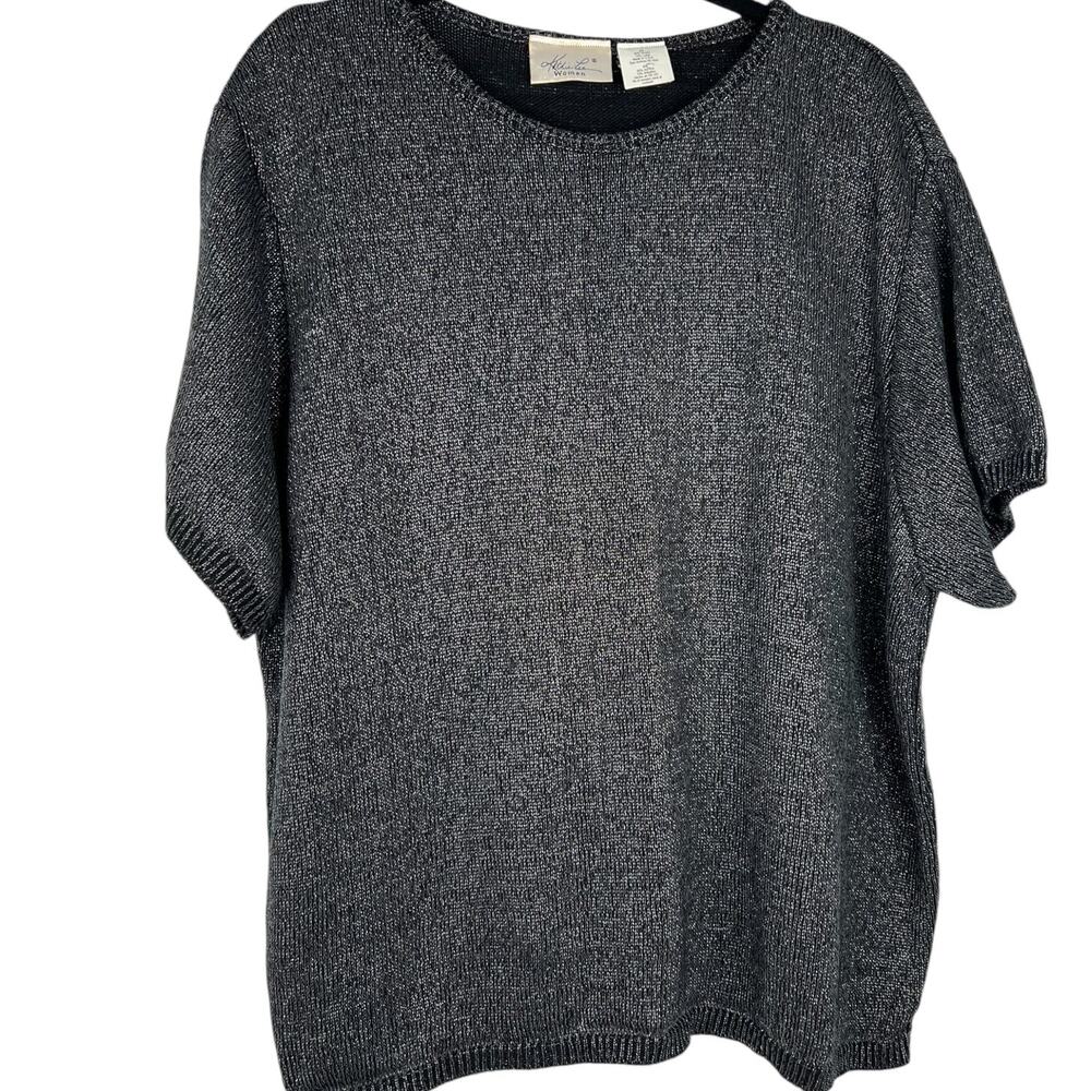 KATHIE LEE Woman’s Mid Weight Sparkling Black Sweater 3X Holidays Whimsey Goth